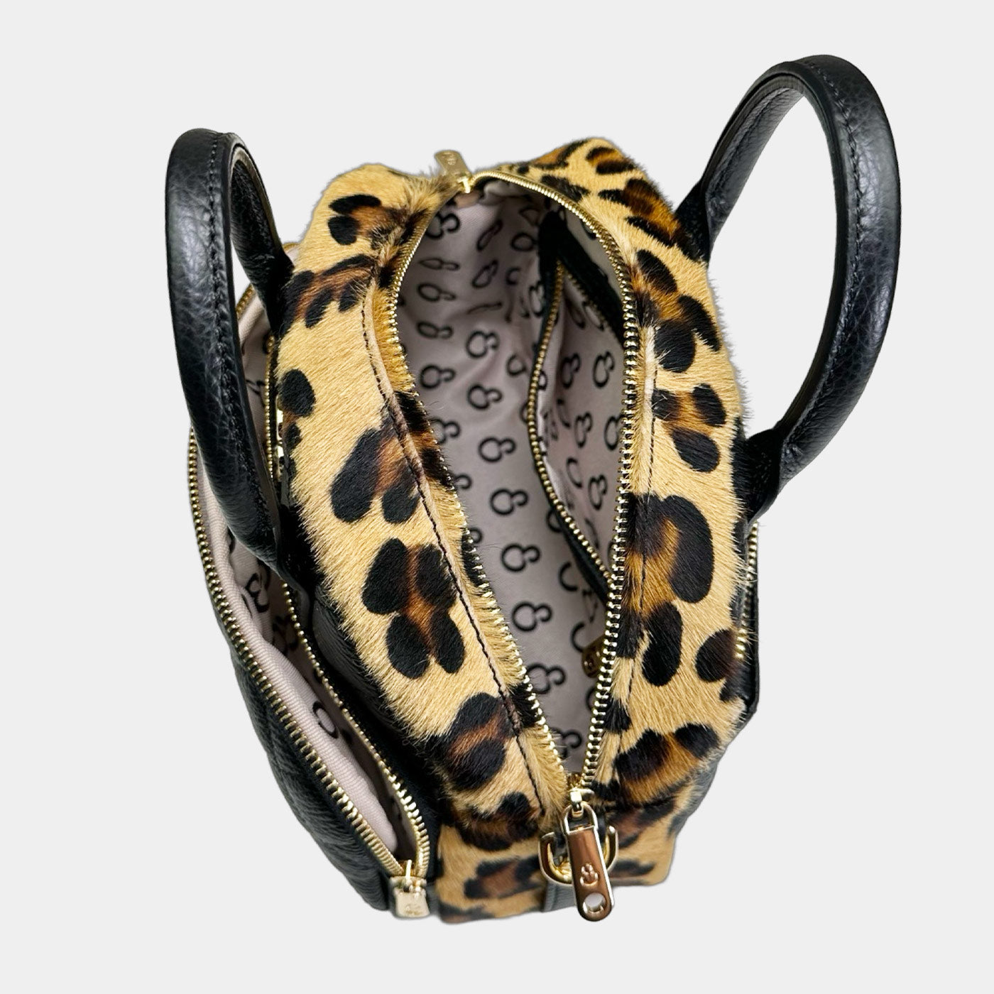 Borsa a tracolla Benny Nera Cavallino Leopardato Pelle Martellata Oro