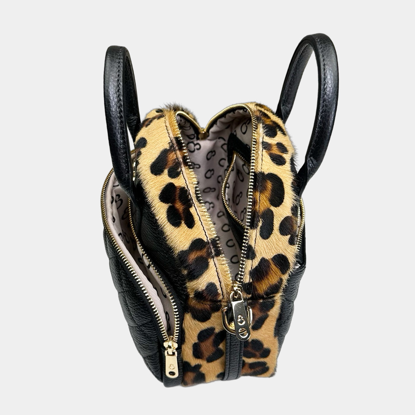 Borsa a tracolla Benny Nera Cavallino Leopardato Pelle Martellata Oro