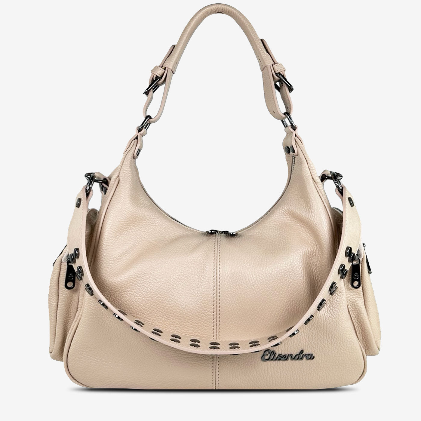 Saray Mia Nude Hammered Leather Dark Shoulder Bag